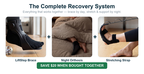What's in the Cedrow Recovery Kit: LiftStep Brace, Night Orthosis, Stretching Strap